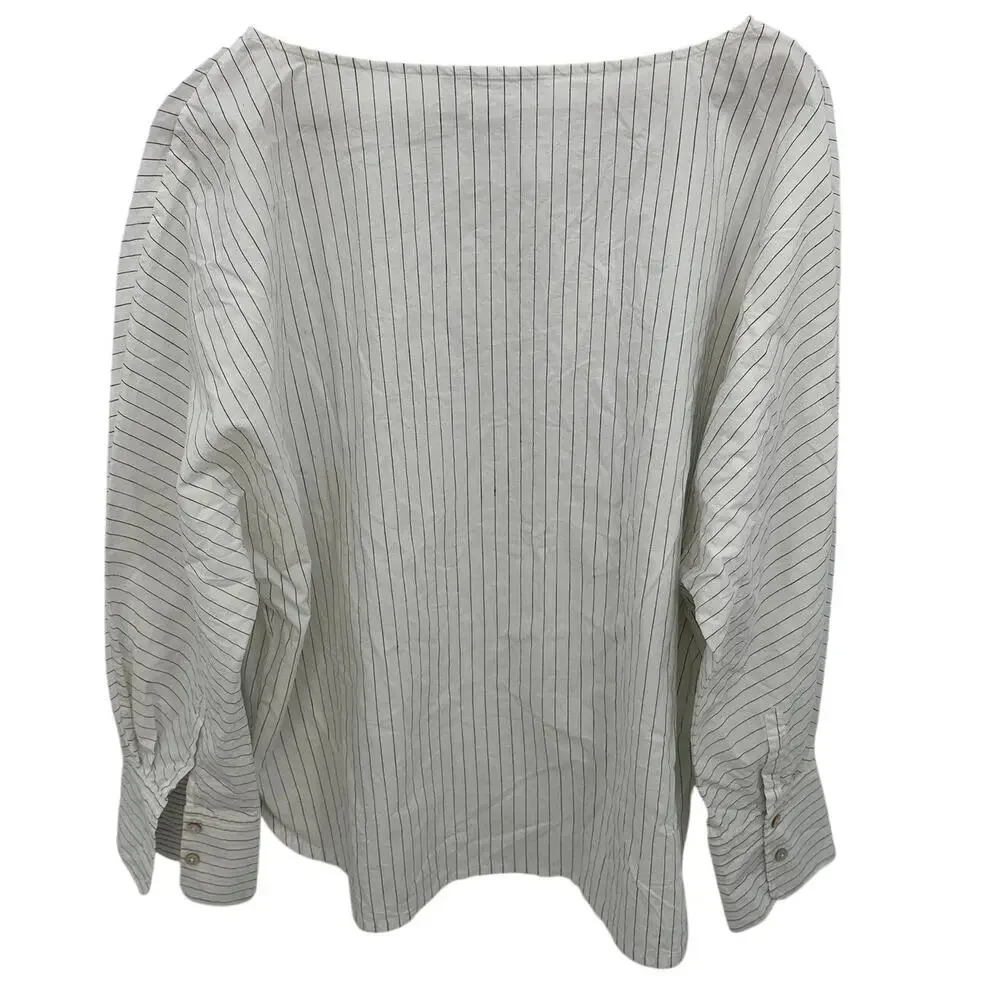 M.M. LaFluer Stripe Linen Cotton Blend Poplin Top // XL - Picture 8 of 8